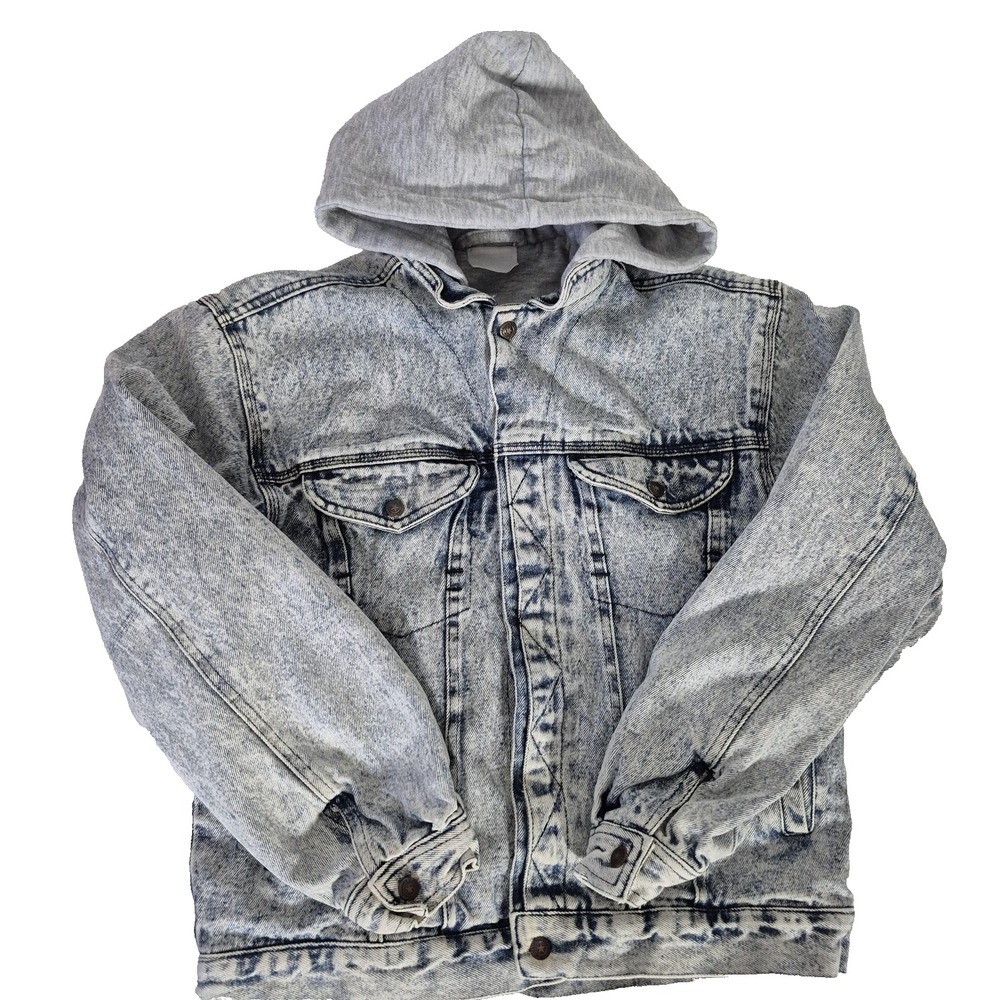 Vintage Tomorrows Generation‎ Jacket Mens S Acid Wash Denim Jean Hooded 90s